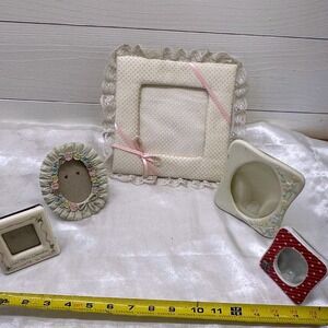 Unbran Picture Frame Set Mixed Lot 5pc Cream Pink Floral Vintage Good Mini Glass